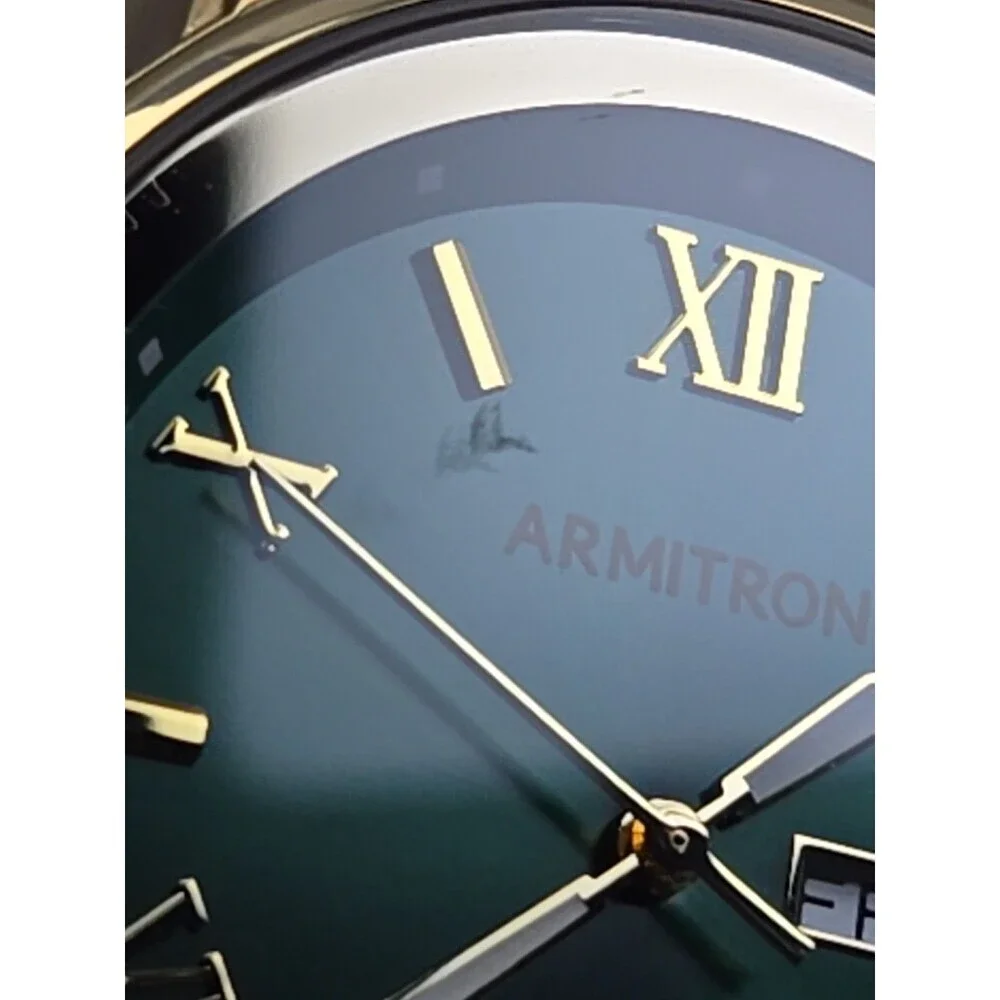 Armitron Mens Gold Tone Green Dial Day Date Quartz Watch 20/4935GP New Battery